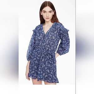 PARKER Ryan Long Sleeve Navy Blue Floral Ruffle Romper w/Belt Size Small